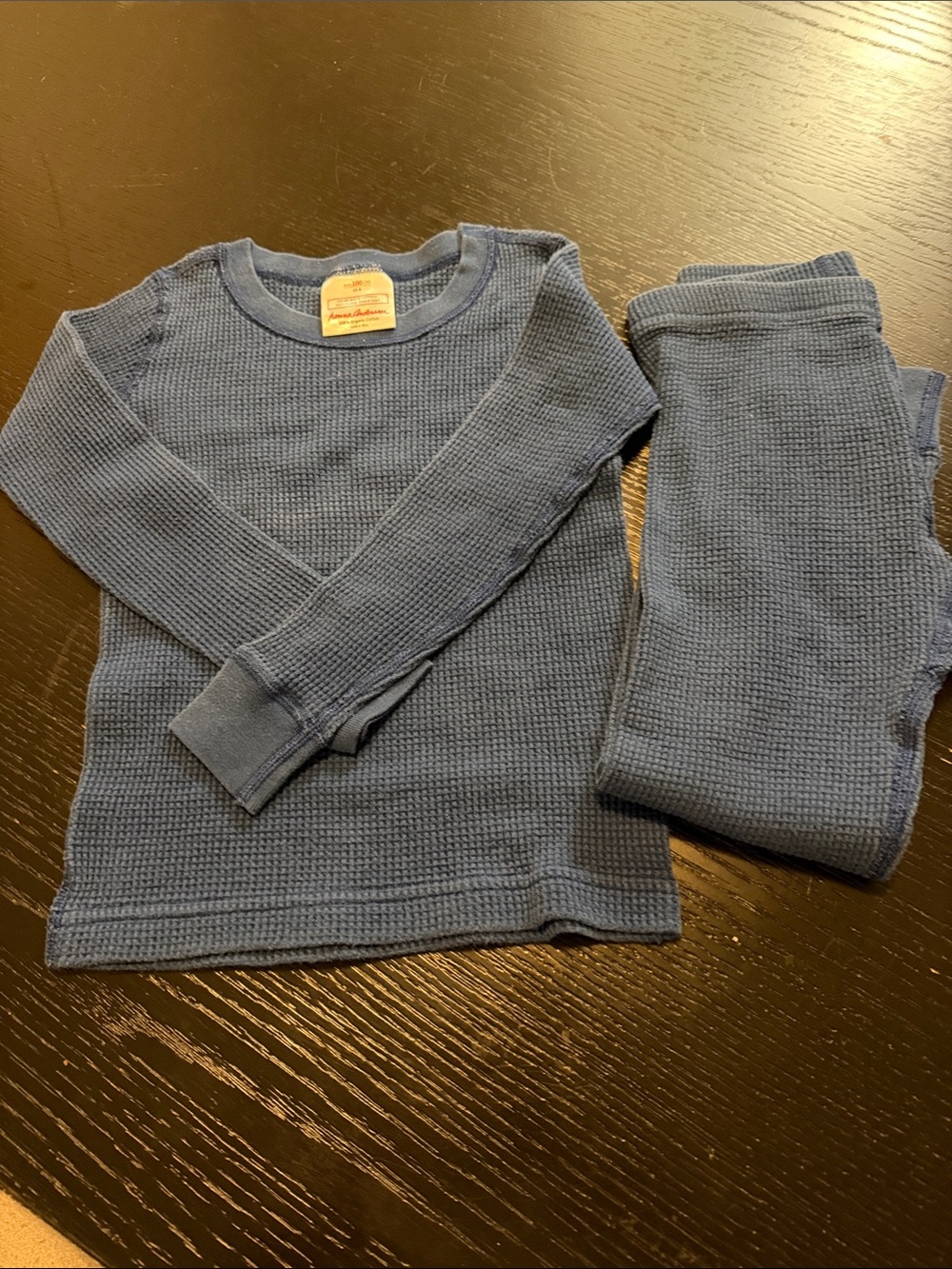 Hanna Andersson Navy Blue Waffle Thermal Long Sleeve Top